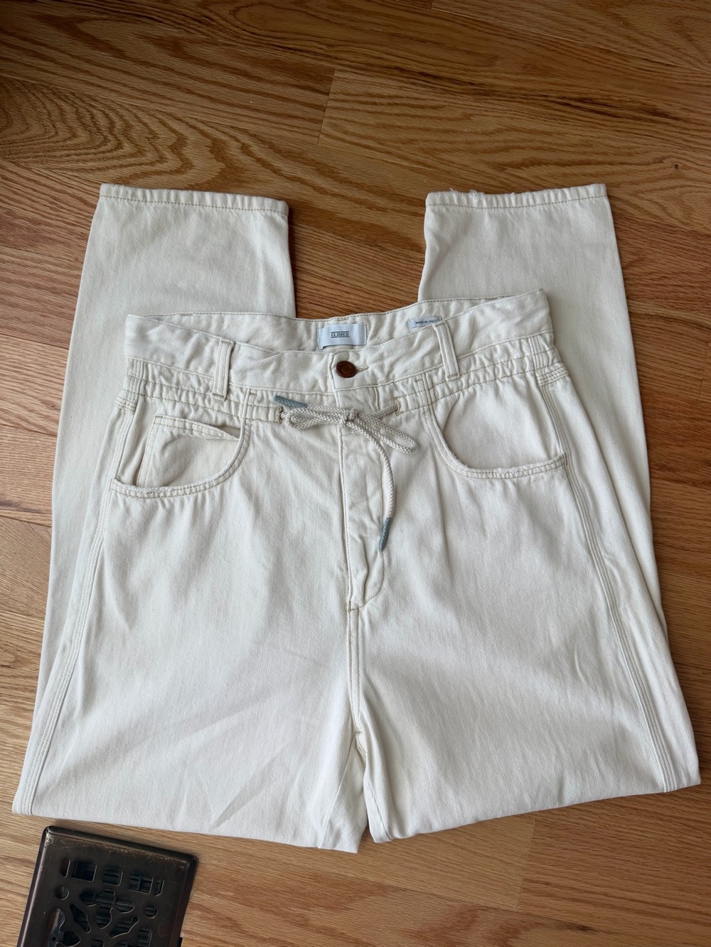 Closed Made in Italy Ivory Drawstring High Rise Jeans Size 27